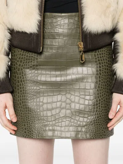 Ermanno Scervino Crocodile-embossed Mini Skirt In Green