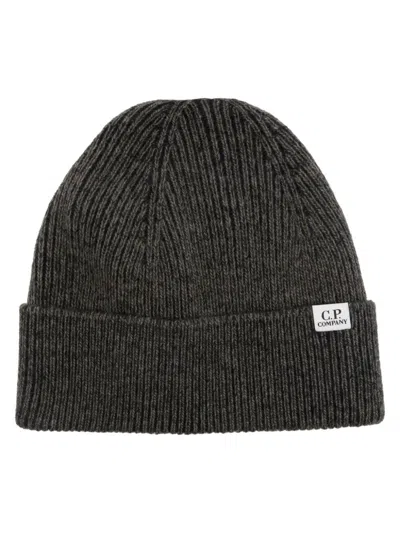 C.p. Company Logo-tag Beanie In Grey