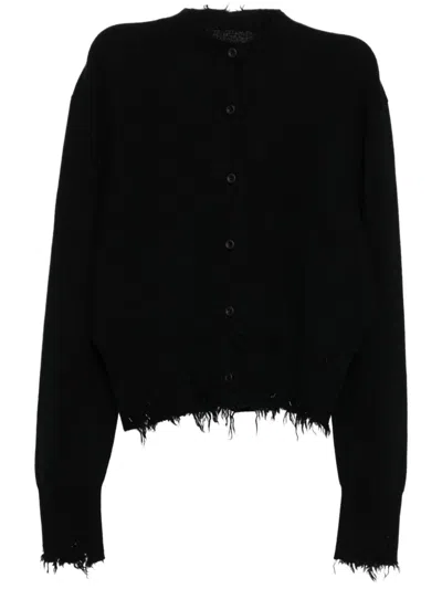 Jnby Distressed Button-up Cardigan In Black