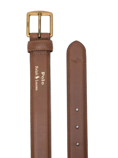 Polo Ralph Lauren Logo-stamp Belt In Brown