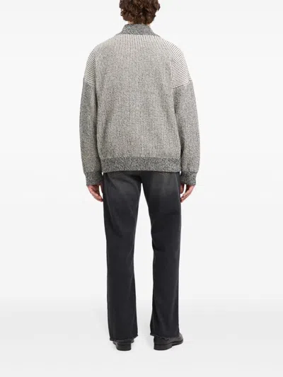 Gcds Grey Ribbed Logo Full Zip Cardigan In Gray
