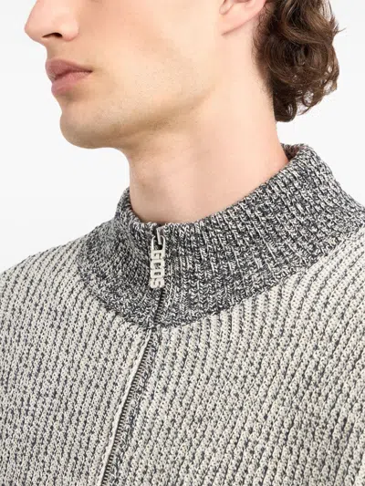 Gcds Grey Ribbed Logo Full Zip Cardigan In Gray