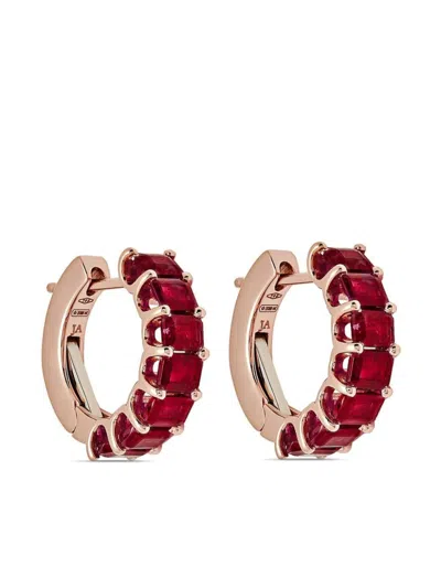 Jewels Aficionado 18kt Rose Gold Ruby Hoop Earrings In Pink