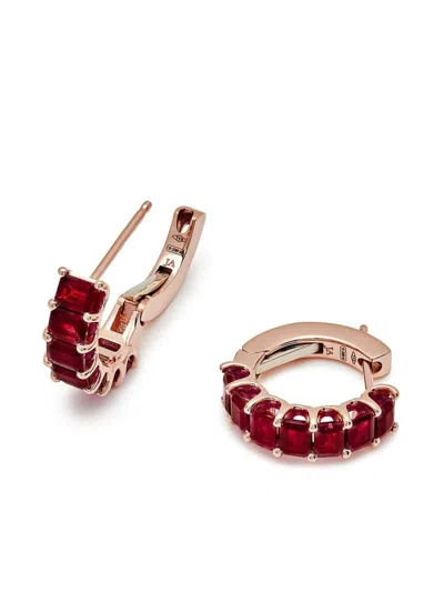 Jewels Aficionado 18kt Rose Gold Ruby Hoop Earrings In Pink