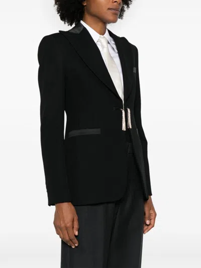 Max Mara Virgin Wool Tassel-fastened Blazer In Black