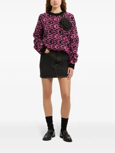 Gcds Intarsia-knit Logo Jumper In Black
