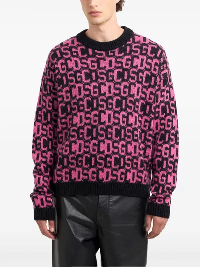 Gcds Intarsia-knit Logo Jumper In Black