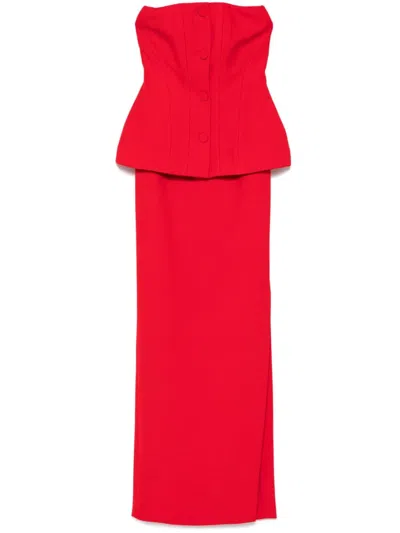 Roland Mouret Womens Red Peplum Corset-bodice Stretch-woven Blend Maxi Dress In Red