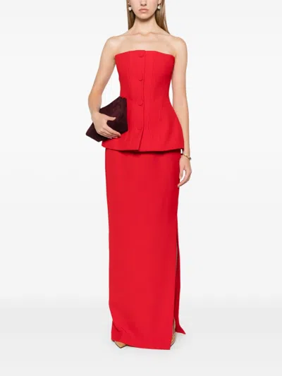 Roland Mouret Womens Red Peplum Corset-bodice Stretch-woven Blend Maxi Dress In Red