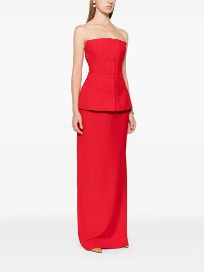 Roland Mouret Womens Red Peplum Corset-bodice Stretch-woven Blend Maxi Dress In Red