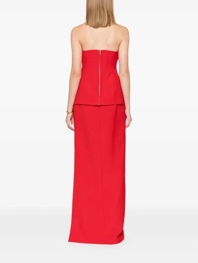 Roland Mouret Womens Red Peplum Corset-bodice Stretch-woven Blend Maxi Dress In Red