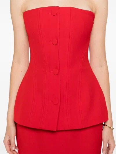 Roland Mouret Womens Red Peplum Corset-bodice Stretch-woven Blend Maxi Dress In Red