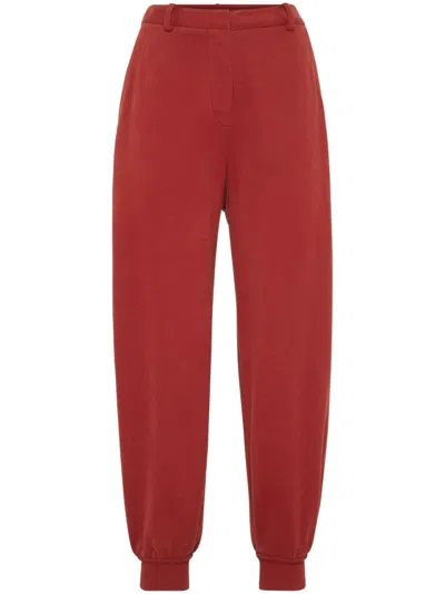 Shop Brunello Cucinelli High-rise Tapered Track Pants In Red