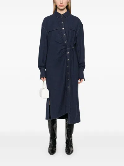 Sonia Rykiel Cotton Flannel Midi Dress In Blue