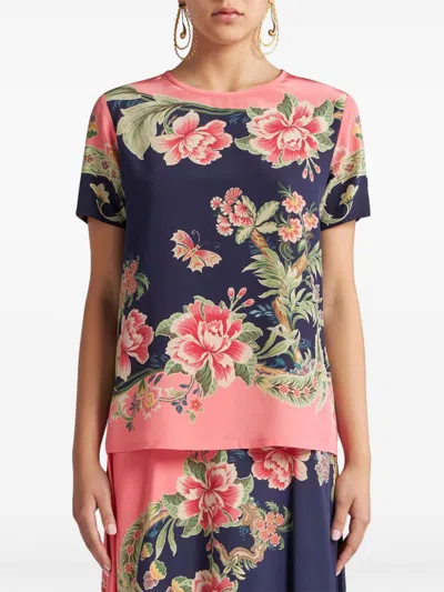 Etro Printed Silk Top In Blue