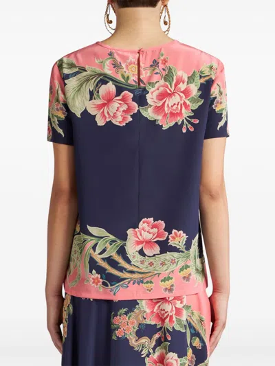 Etro Printed Silk Top In Blue