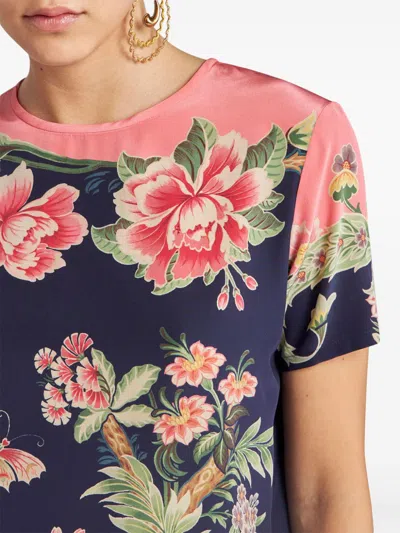 Etro Printed Silk Top In Blue