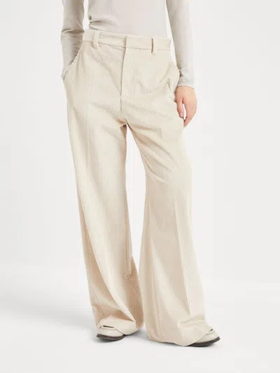 Brunello Cucinelli Corduroy Wide-leg Trousers In Neutrals