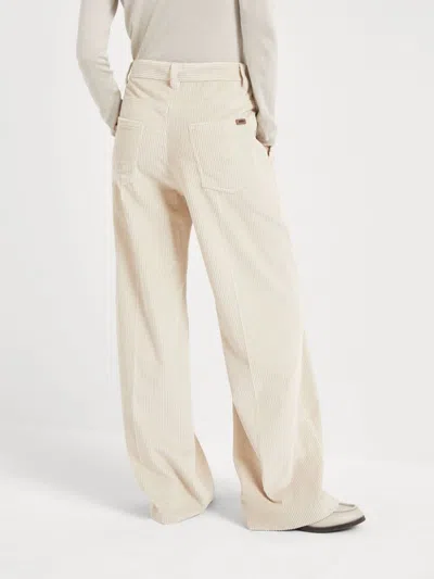 Brunello Cucinelli Corduroy Wide-leg Trousers In Neutrals