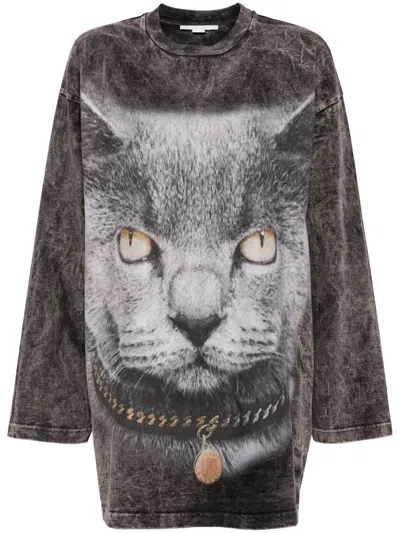 Stella Mccartney Womens Washed Grey Cat-print Relaxed-fit Cotton-jersey Sweatshirt In Grey