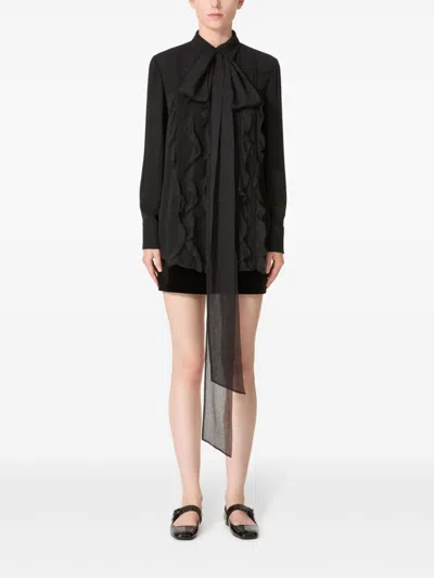 Shop Valentino Pussy Bow-collar Silk Shirt In Black