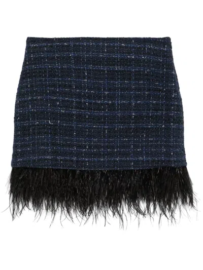 Shop Twinset Feather-trim Mini Skirt In Blue