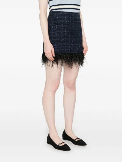 Twinset Feather-trim Mini Skirt In Blue