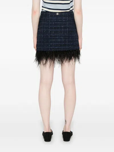 Twinset Feather-trim Mini Skirt In Blue