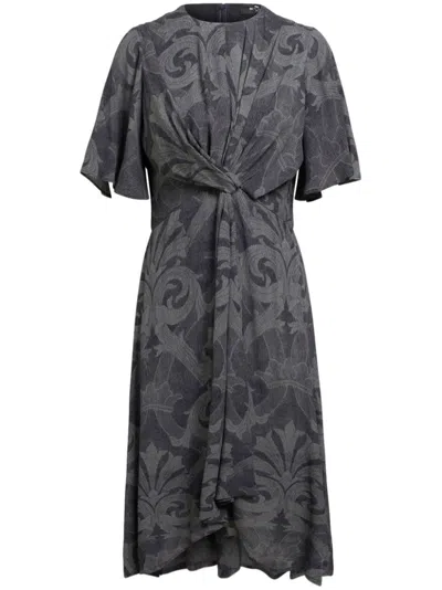 Etro , Printed Flared Dress, Grey, Size 44 In Grey