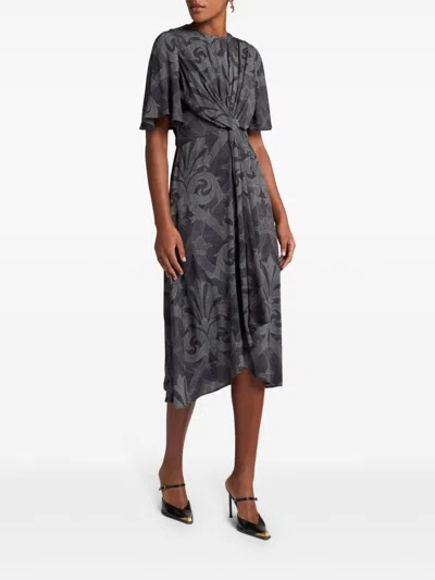 Etro , Printed Flared Dress, Grey, Size 44 In Grey