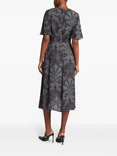 Etro , Printed Flared Dress, Grey, Size 44 In Grey