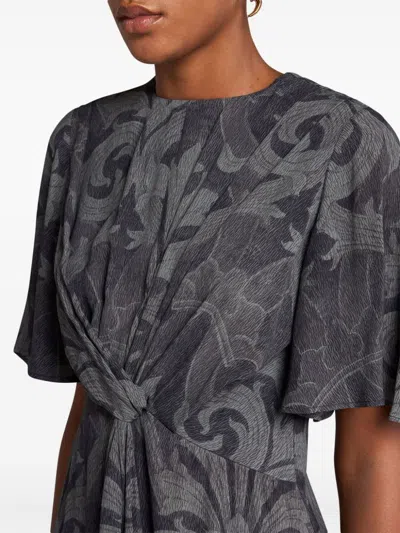 Etro , Printed Flared Dress, Grey, Size 44 In Grey