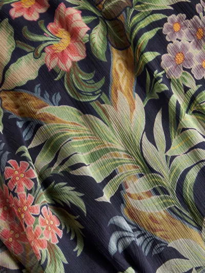Etro Navy Blue Printed Silk Maxi Dress In Green