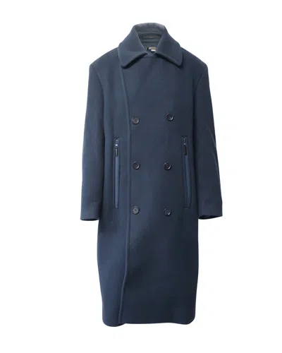 Eytys Long Coat With Zip Pocket In Navy Blue Wool In Blue