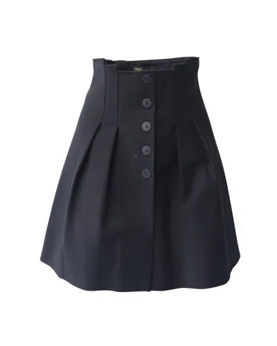 Maje Button Front Pleated Skirt In Black Cotton In Black