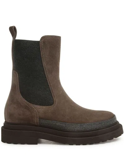 Shop Brunello Cucinelli Chelsea Suede Boots In Brown