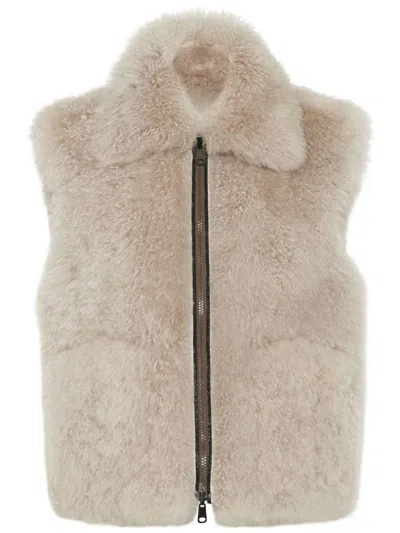 Shop Brunello Cucinelli Shearling And Cashmere Reversible Waistcoat In Beige