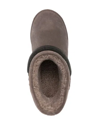 Shop Brunello Cucinelli Suede Ankle Boots With Shearling Lining In Grey