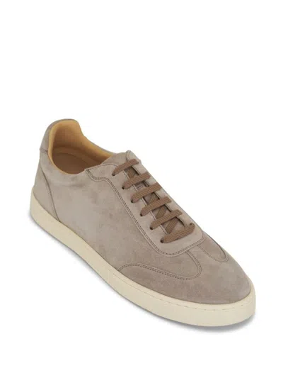 Shop Brunello Cucinelli Suede Sneakers In Beige