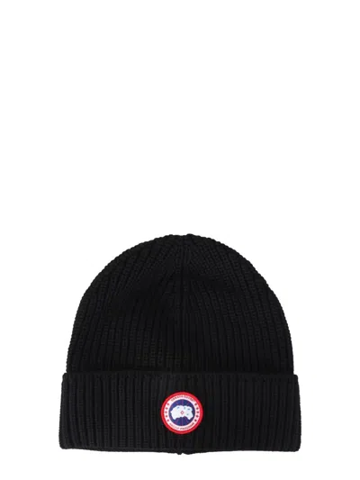 Canada Goose Ribbed Texture Cuffed Hats With Folded Cuff In Black
