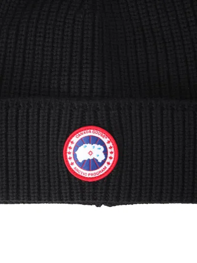 Canada Goose Ribbed Texture Cuffed Hats With Folded Cuff In Black
