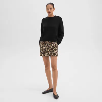 Theory Mini Trouser Skirt In Stretch Leopard Wool In Beige Multi