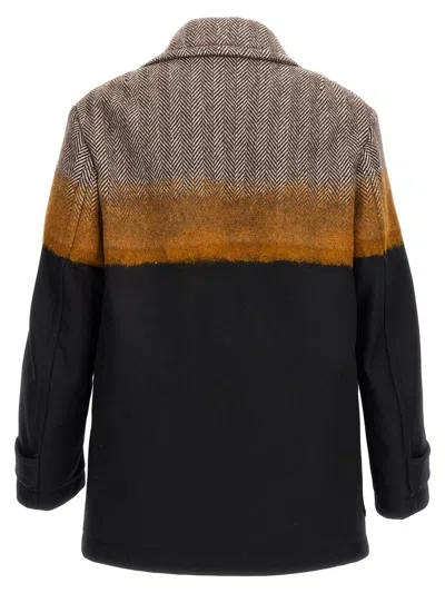 Dries Van Noten Wool Blend Ranner Coat With Color Block Motif In Multi
