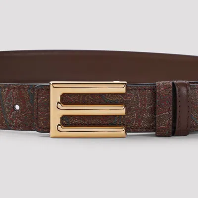 Etro Logo-buckle Paisley Leather Belt In Brown