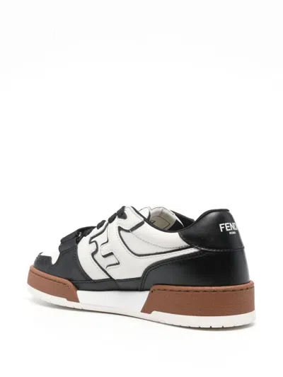 Shop Fendi Match Leather Sneakers In Black