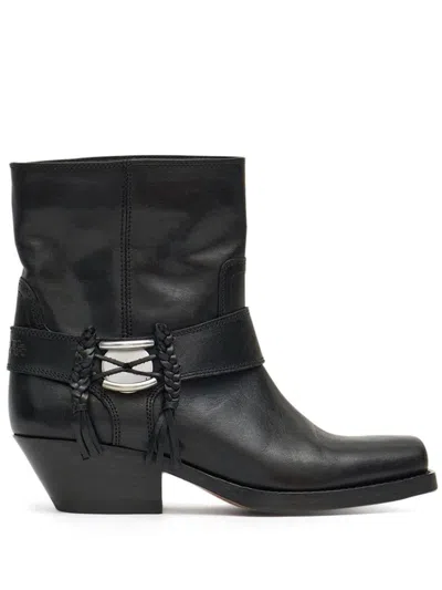 Isabel Marant Akson Embellished Tasseled Leather Ankle Boots In Black