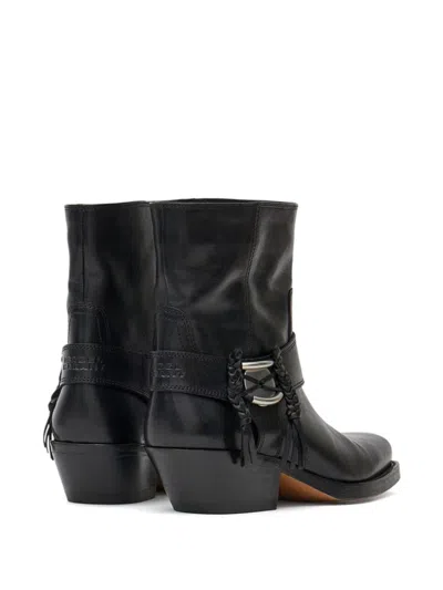 Isabel Marant Akson Embellished Tasseled Leather Ankle Boots In Black