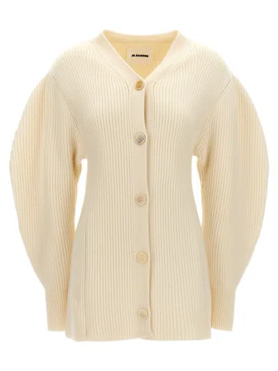 Jil Sander Long Ribbed Wool Cardigan In White