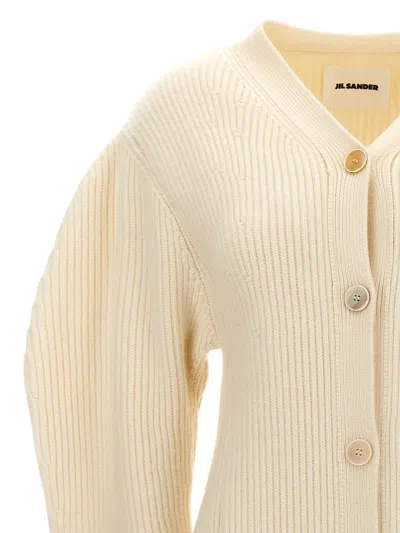 Jil Sander Long Ribbed Wool Cardigan In White