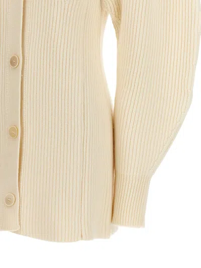 Jil Sander Long Ribbed Wool Cardigan In White